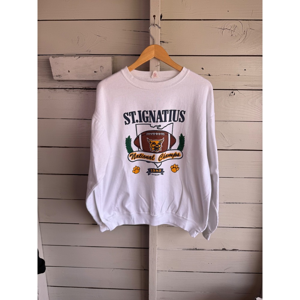 Vintage 1989 St Ignatius Football National Champs Sweatshirt Alore White XL